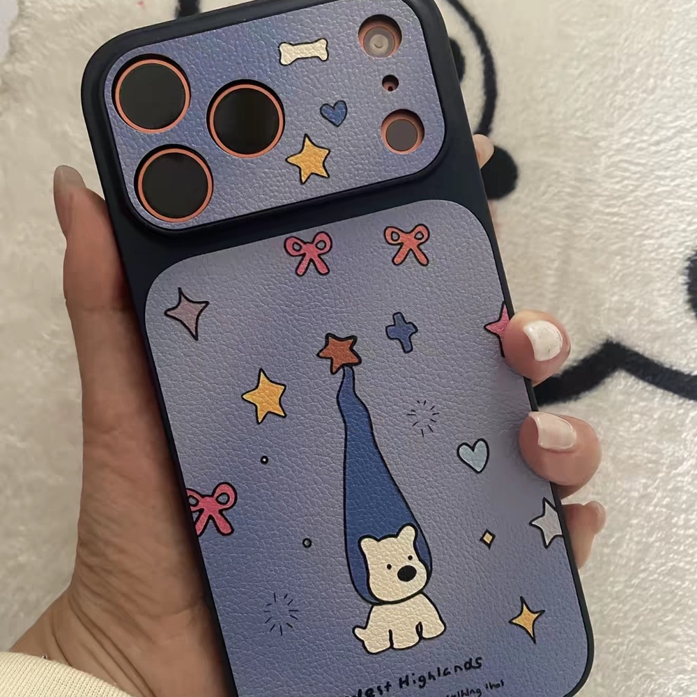 Purple Cartoon Bear Protective Phone Case with Star Accents